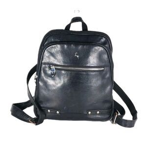 Ashwood Black Glazed Leather Medium Multi Compartments Purse Handbag Backpack
